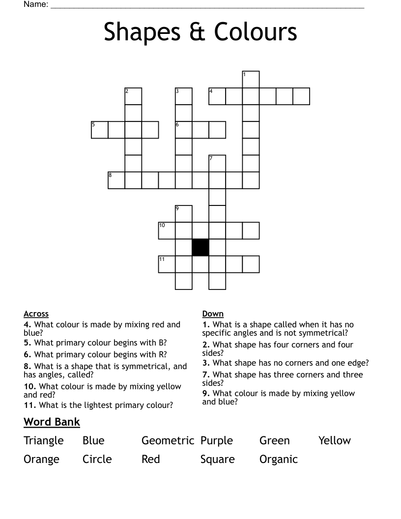 Shapes & Colours Crossword