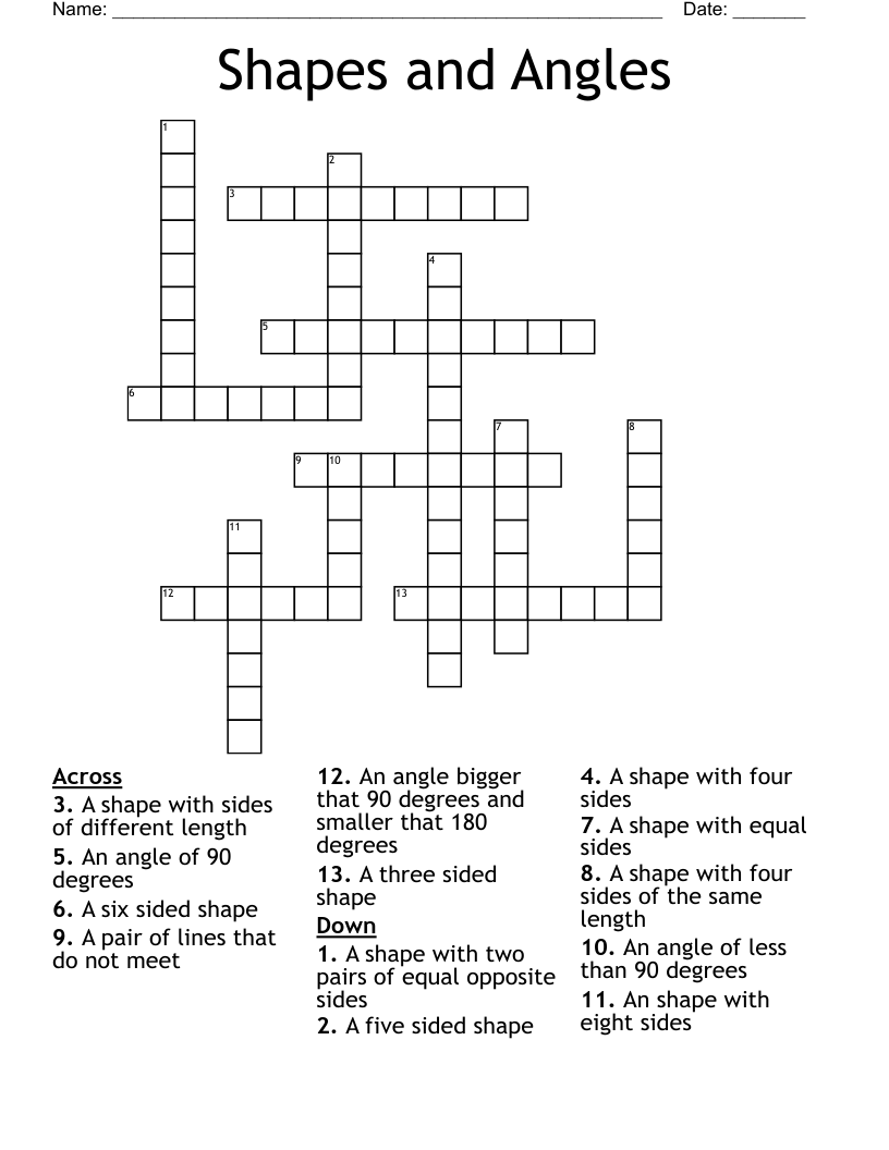 Shapes and Angles  Crossword