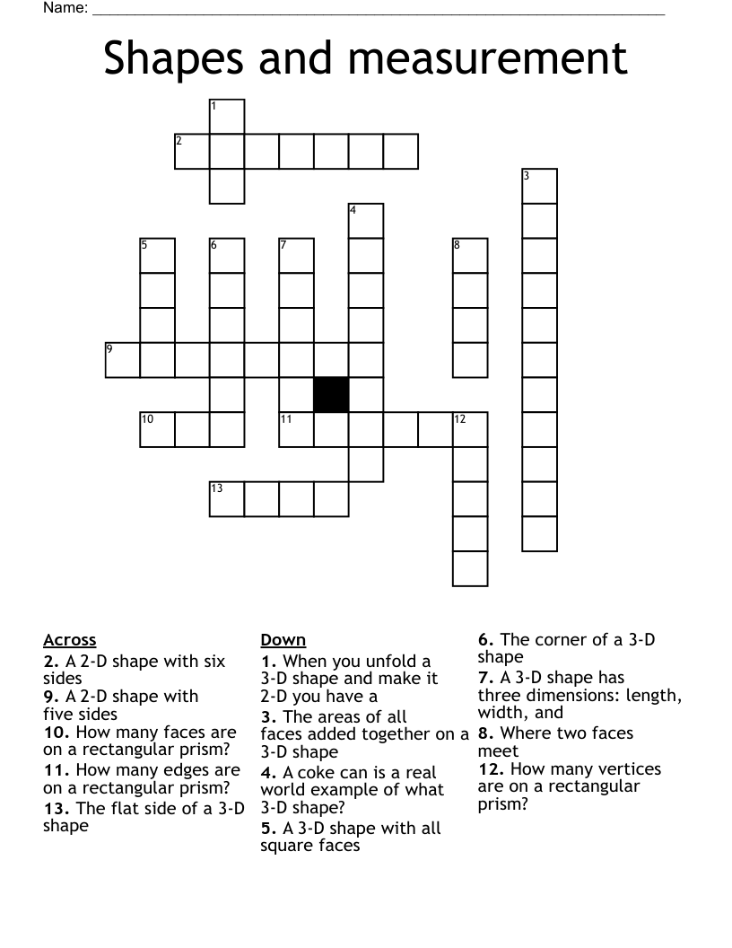 Shapes and measurement  Crossword
