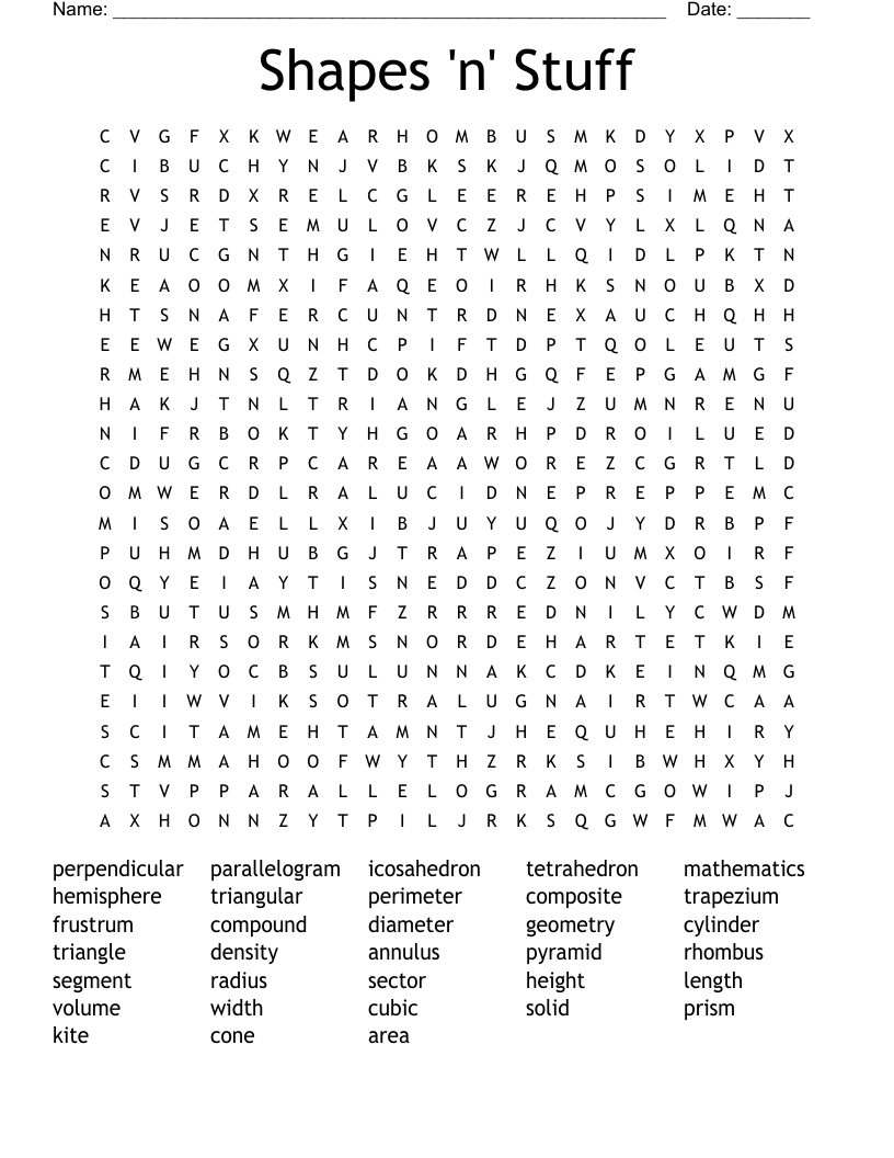 Shapes 'n' Stuff Word Search