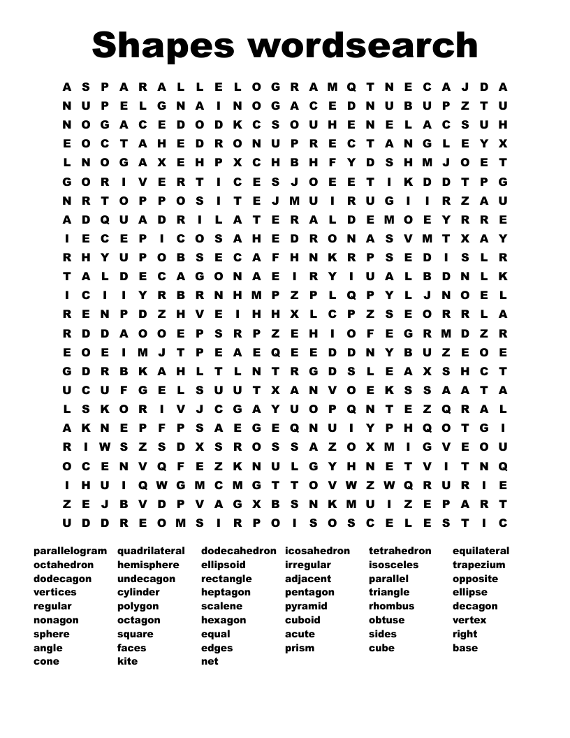Shapes wordsearch