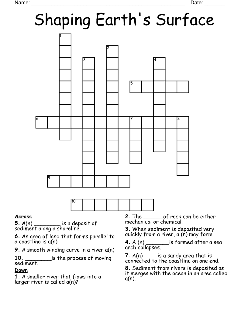 Shaping Earth's Surface Crossword