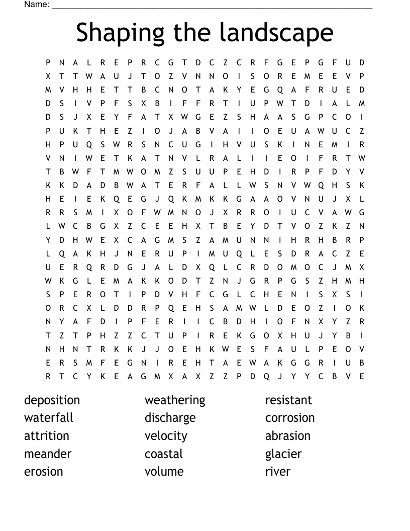 Shaping the landscape Word Search