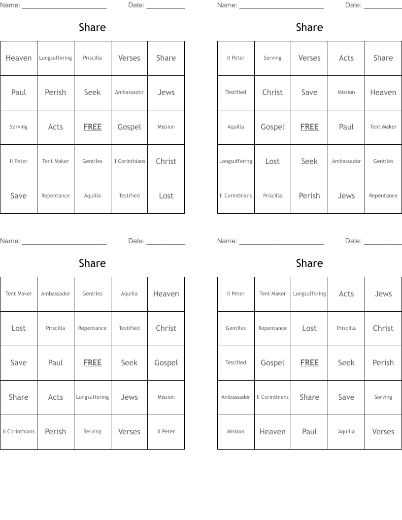 Share Bingo Cards