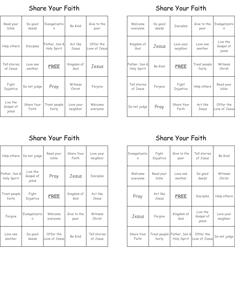 Share Your Faith Bingo Cards