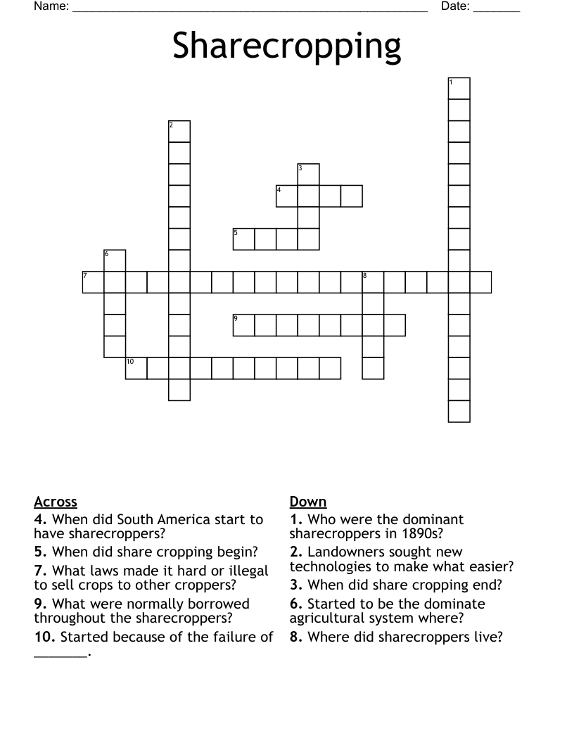 Sharecropping Crossword