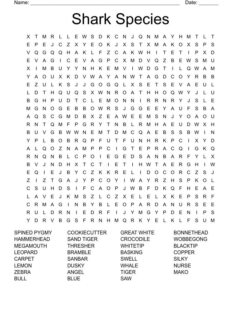 Shark Species Word Search