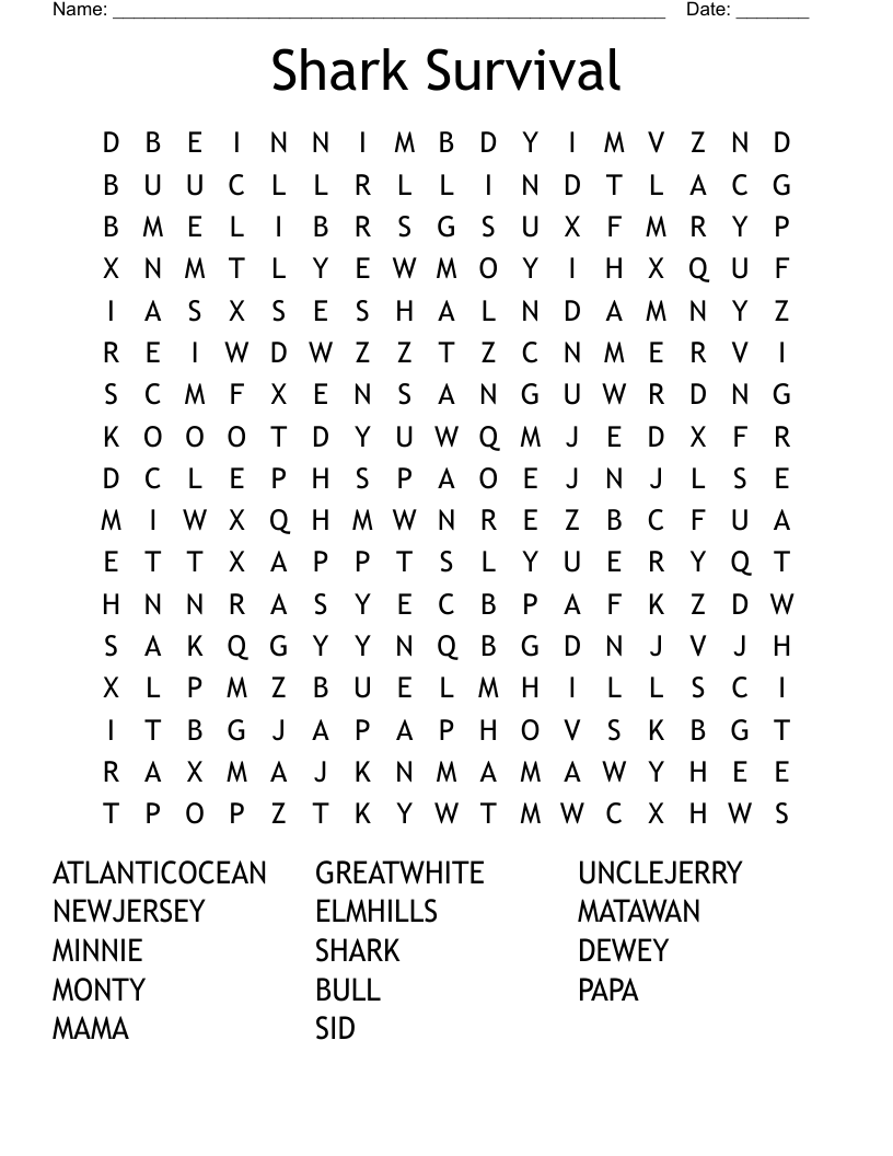Shark Survival Word Search