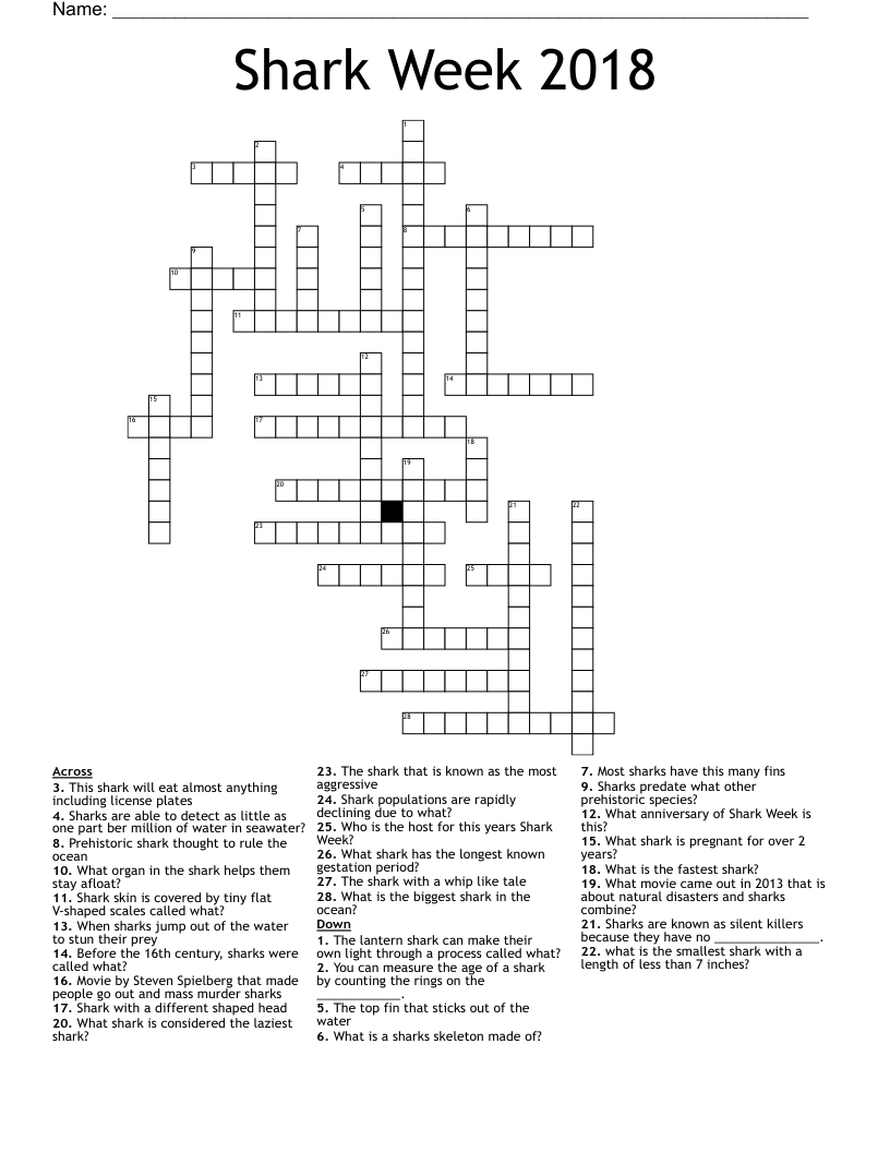 Shark Week 2018 Crossword