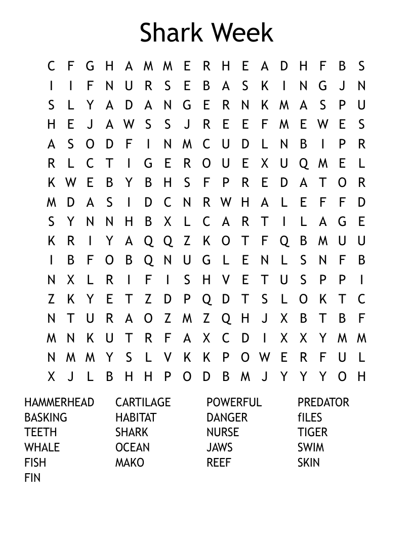 Shark Week Word Search