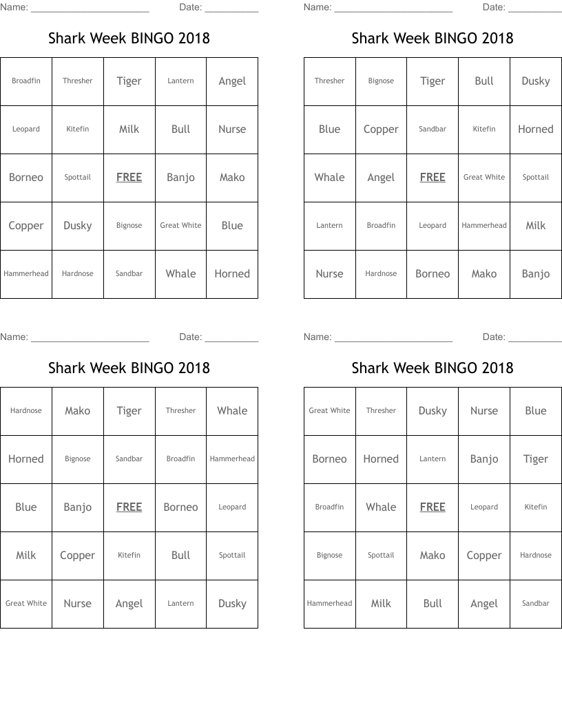 Shark Week BINGO 2018