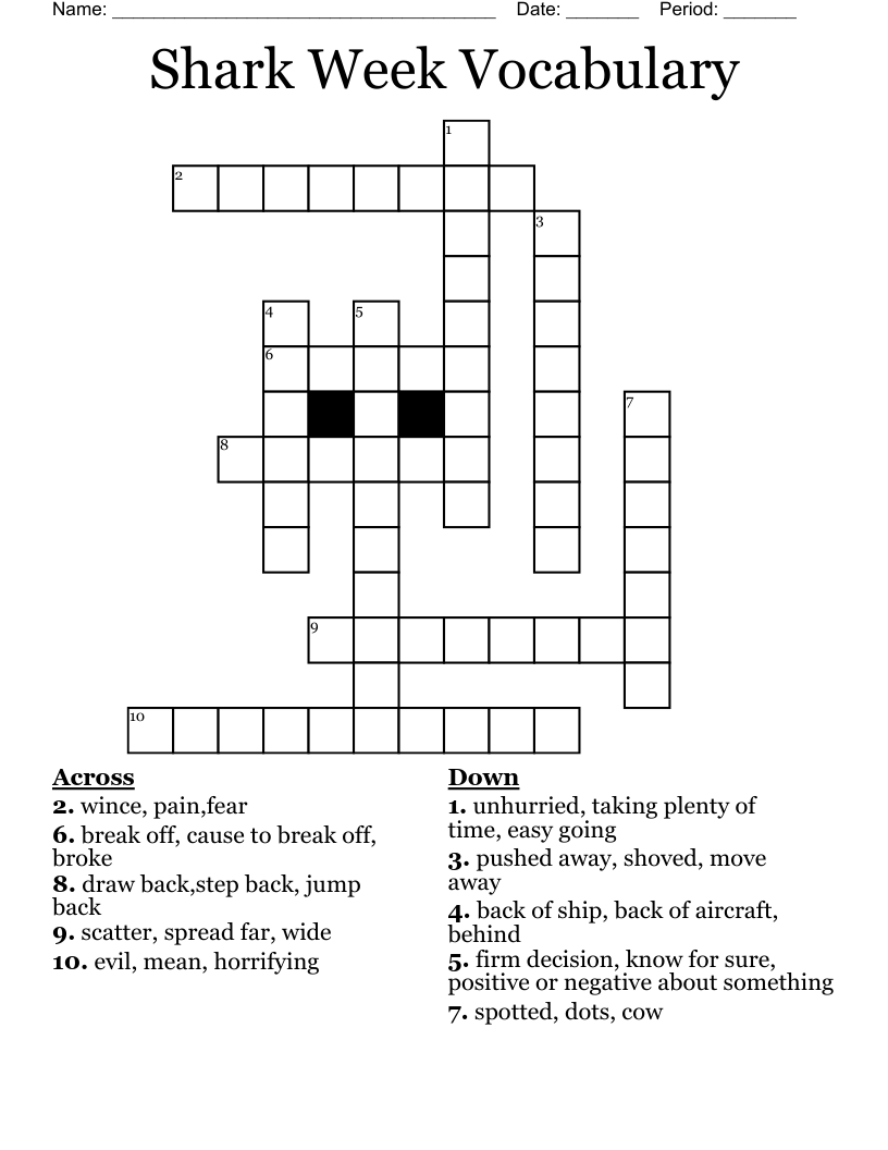 Shark Week Vocabulary  Crossword