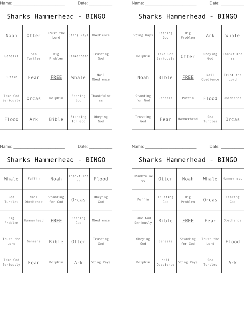 Sharks Hammerhead - BINGO   