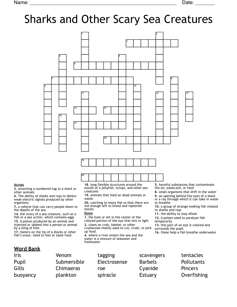 Sharks and Other Scary Sea Creatures Crossword