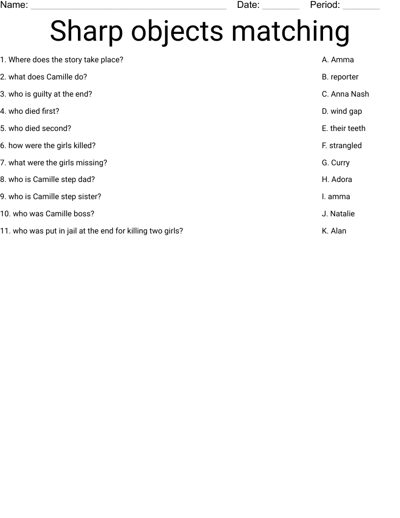Sharp objects matching Worksheet