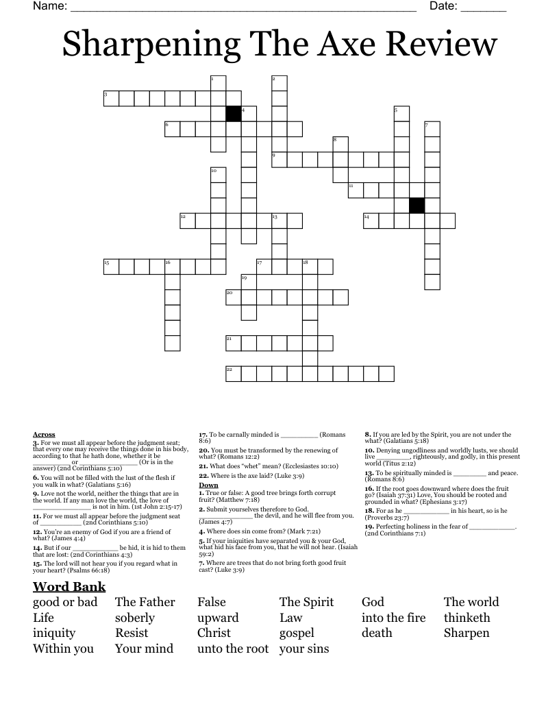 Sharpening The Axe Review Crossword