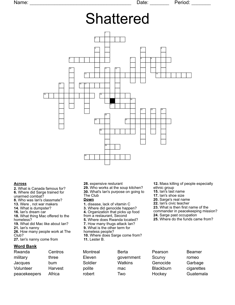Shattered Crossword