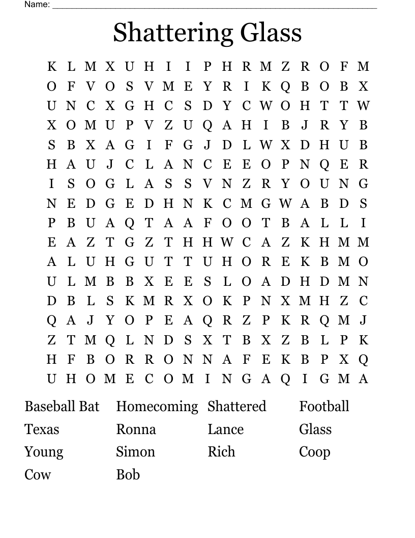 Shattering Glass Word Search