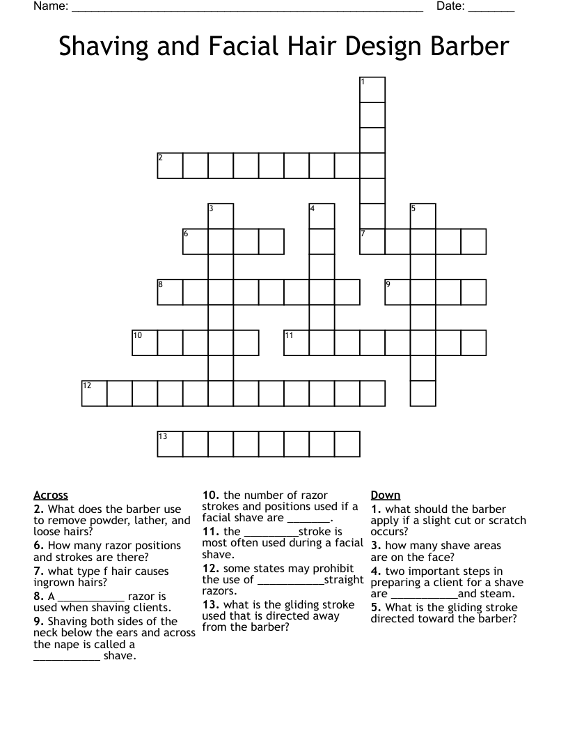 Shaving and Facial Hair Design Barber Crossword