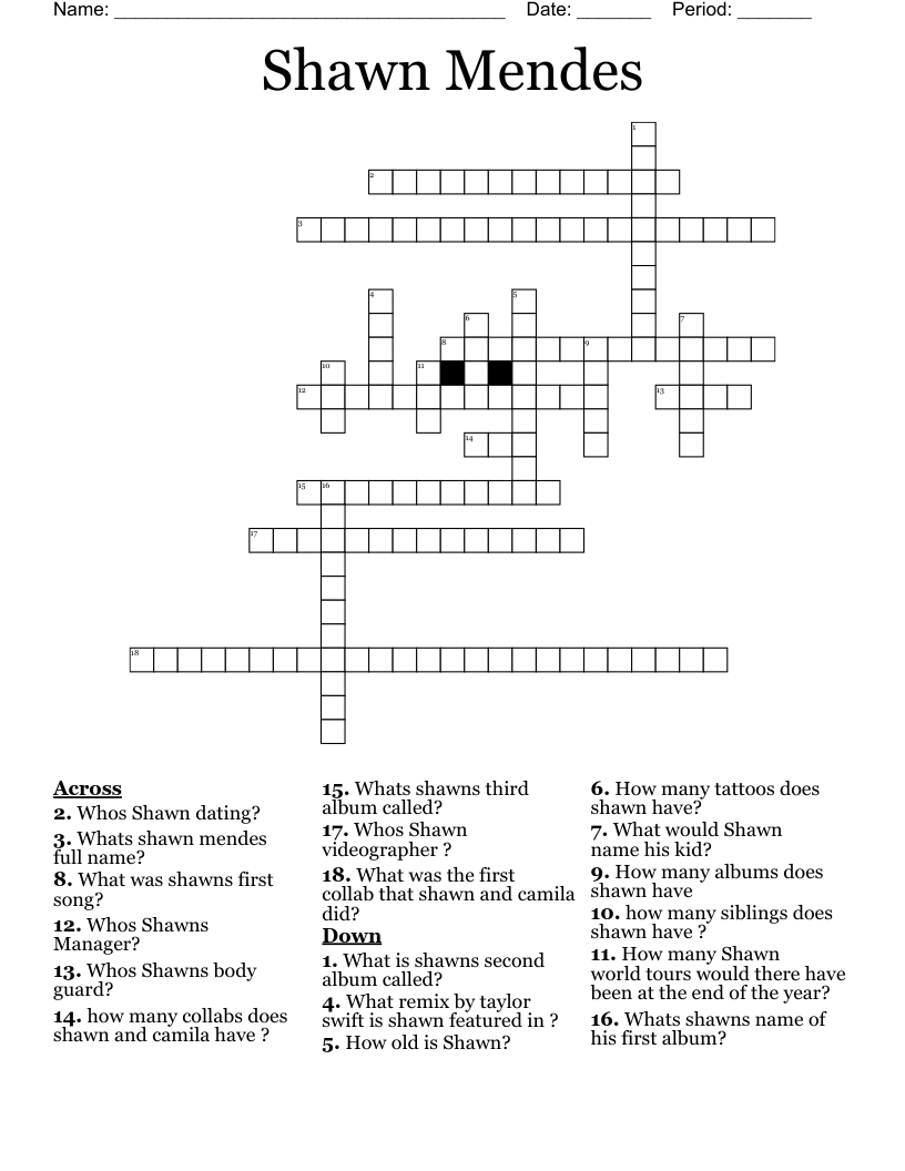 Shawn Mendes Crossword