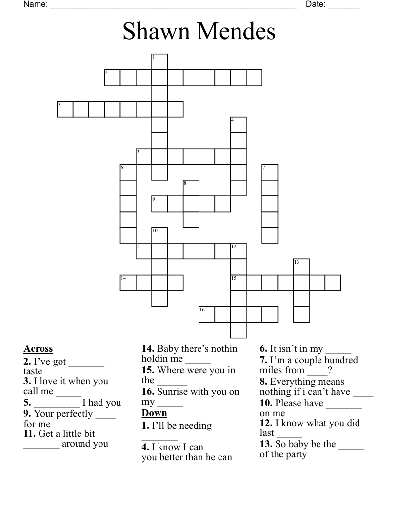 Shawn Mendes Crossword