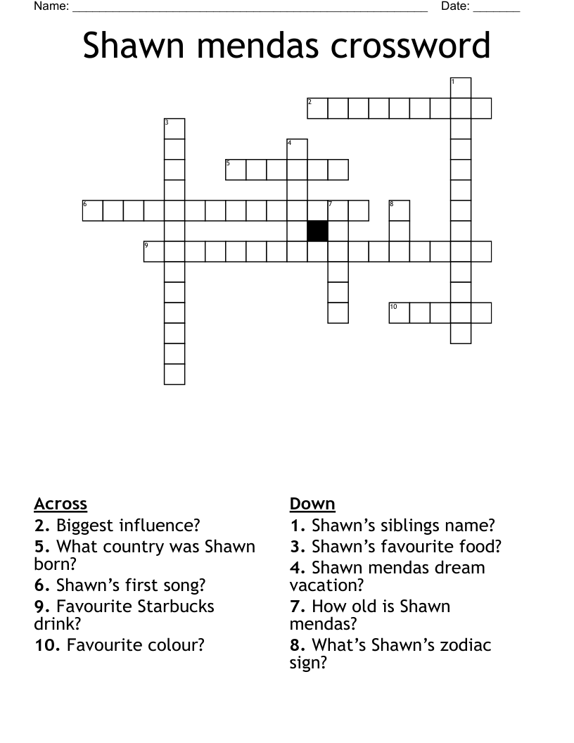 Shawn mendas crossword