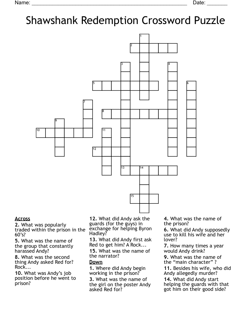 Shawshank Redemption Crossword Puzzle