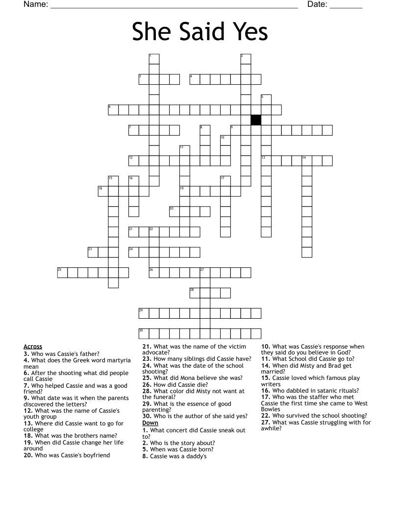 She Said Yes Crossword
