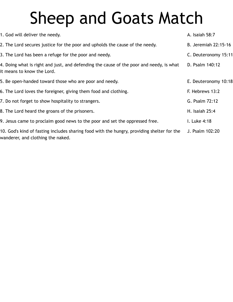 Sheep and Goats Match Worksheet
