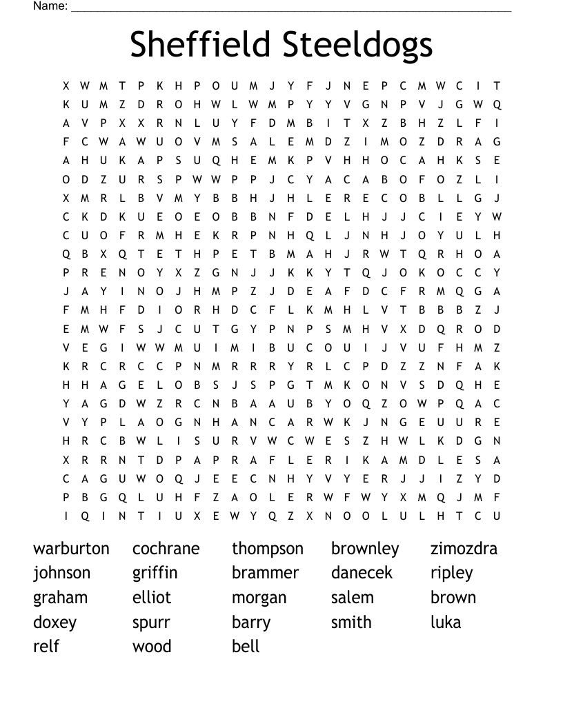 Sheffield Steeldogs Word Search