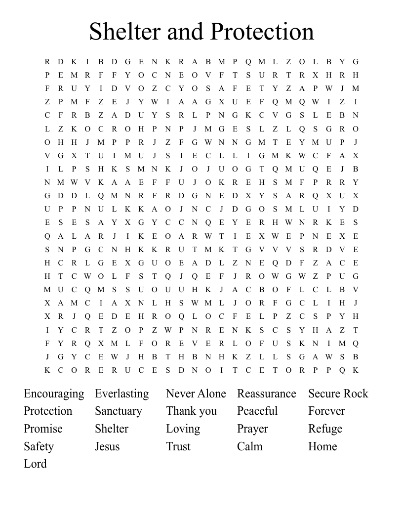 Shelter and Protection Word Search