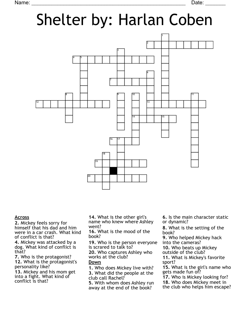 Shelter by: Harlan Coben Crossword
