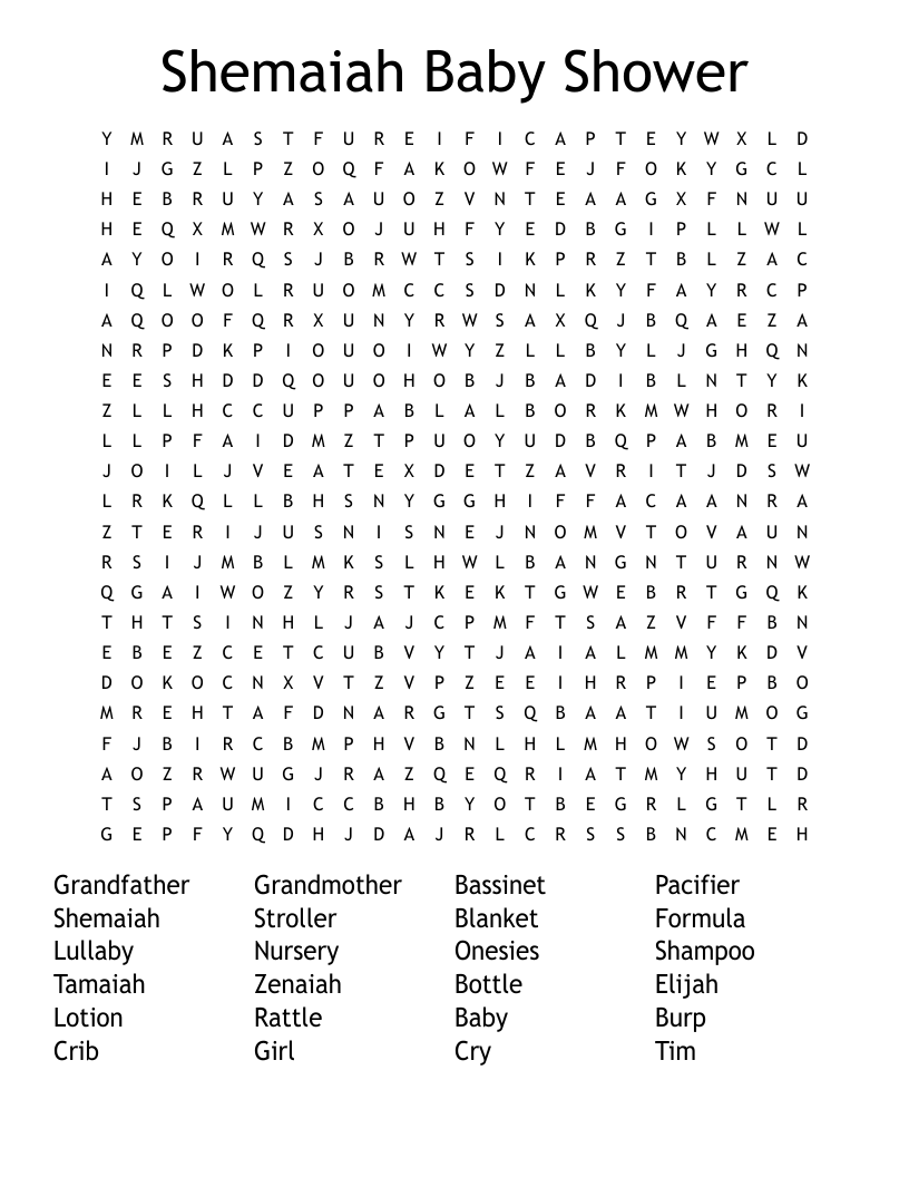 Shemaiah Baby Shower Word Search