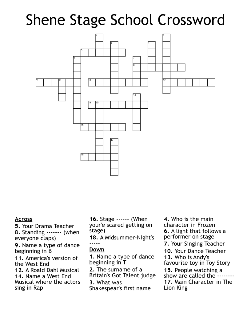 Shene Stage School Crossword