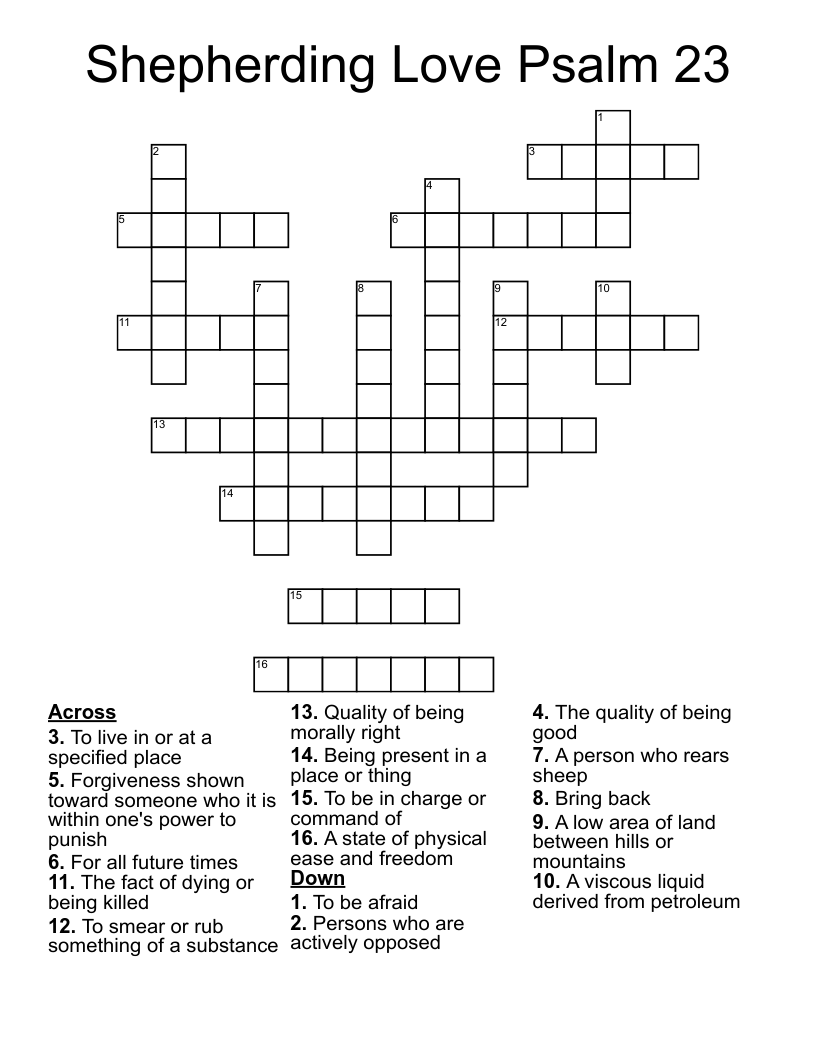 Shepherding Love Psalm 23 Crossword