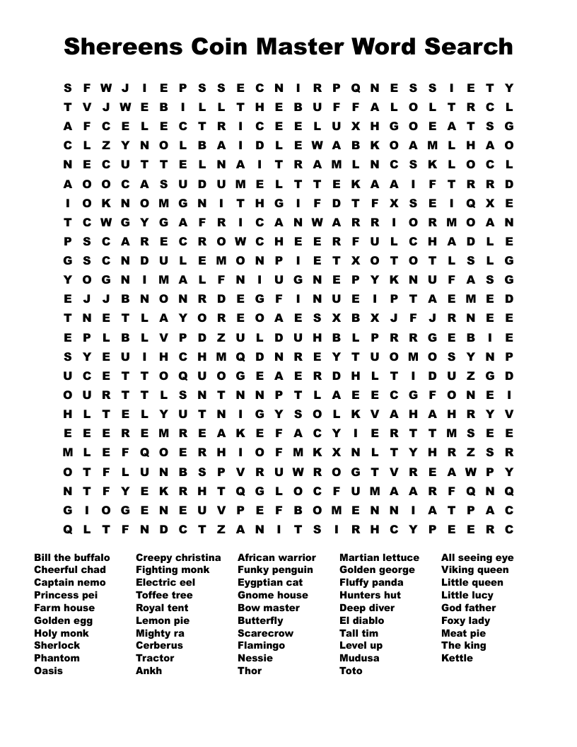 Shereens Coin Master Word Search 
