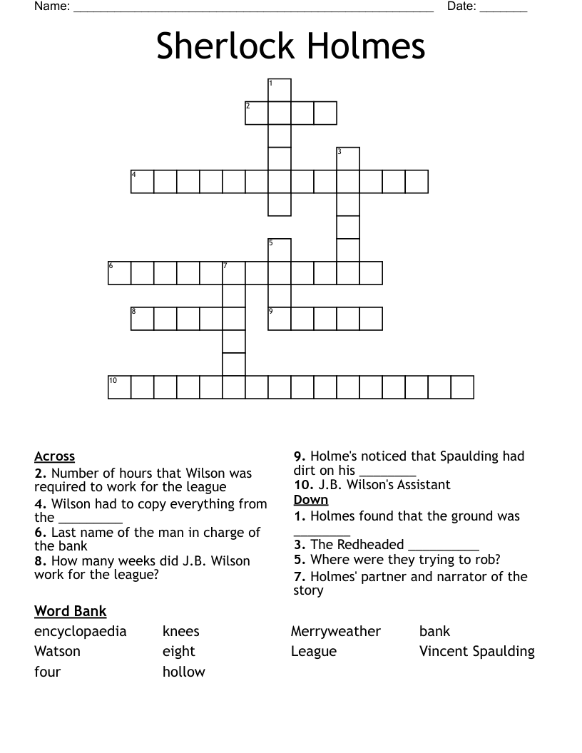 Sherlock Holmes Crossword