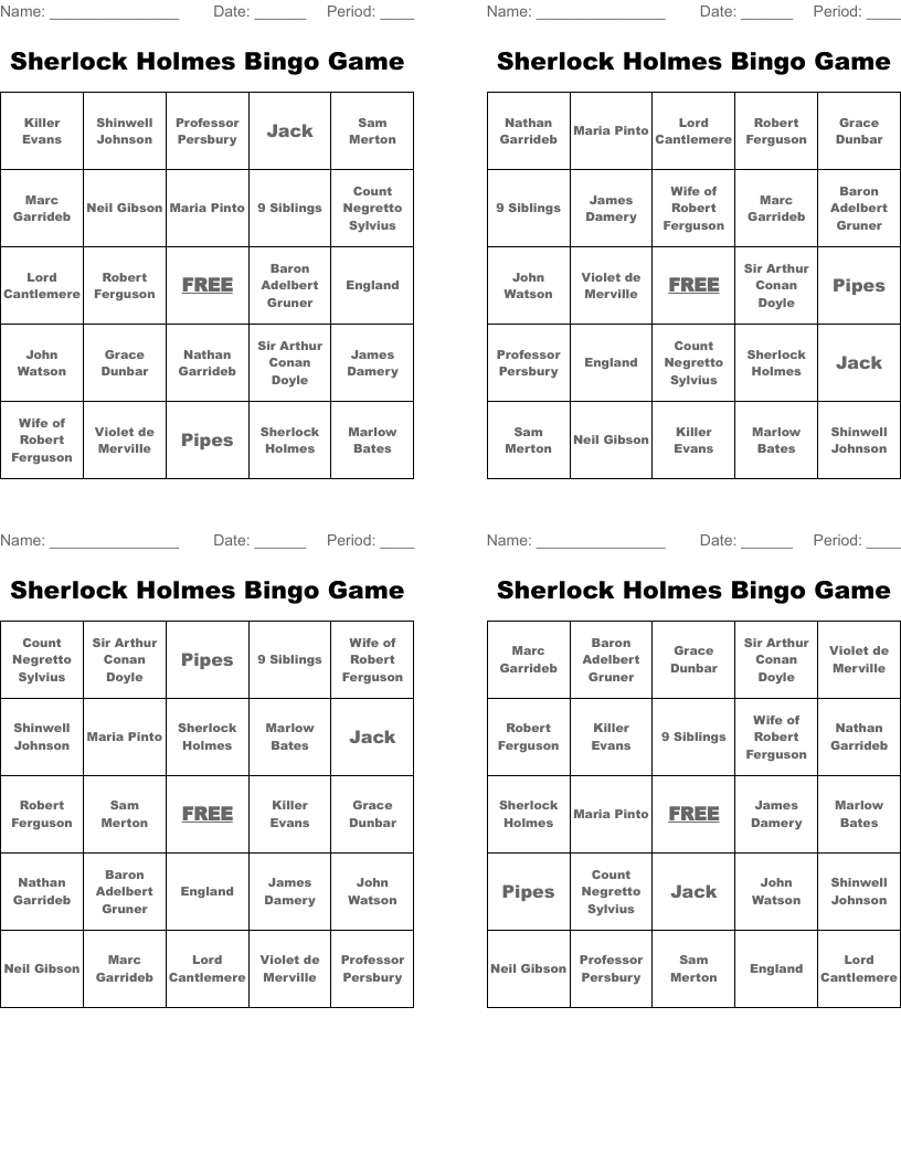 Sherlock Holmes Bingo Game