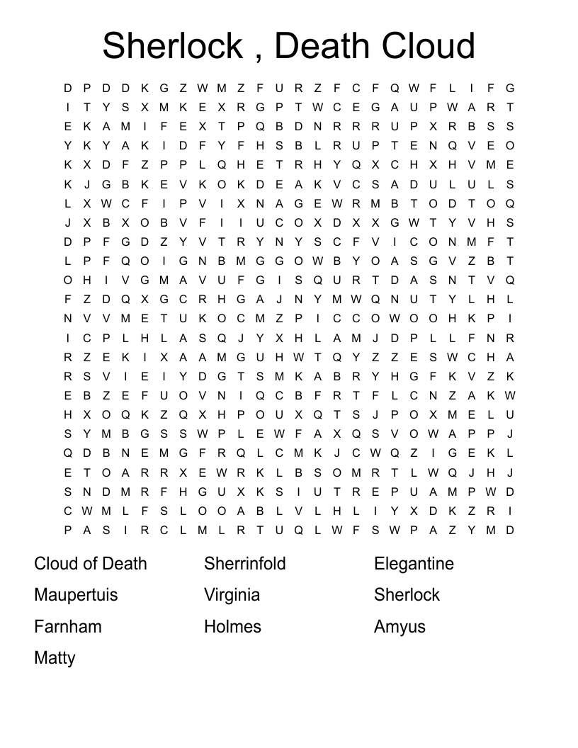 Sherlock , Death Cloud Word Search