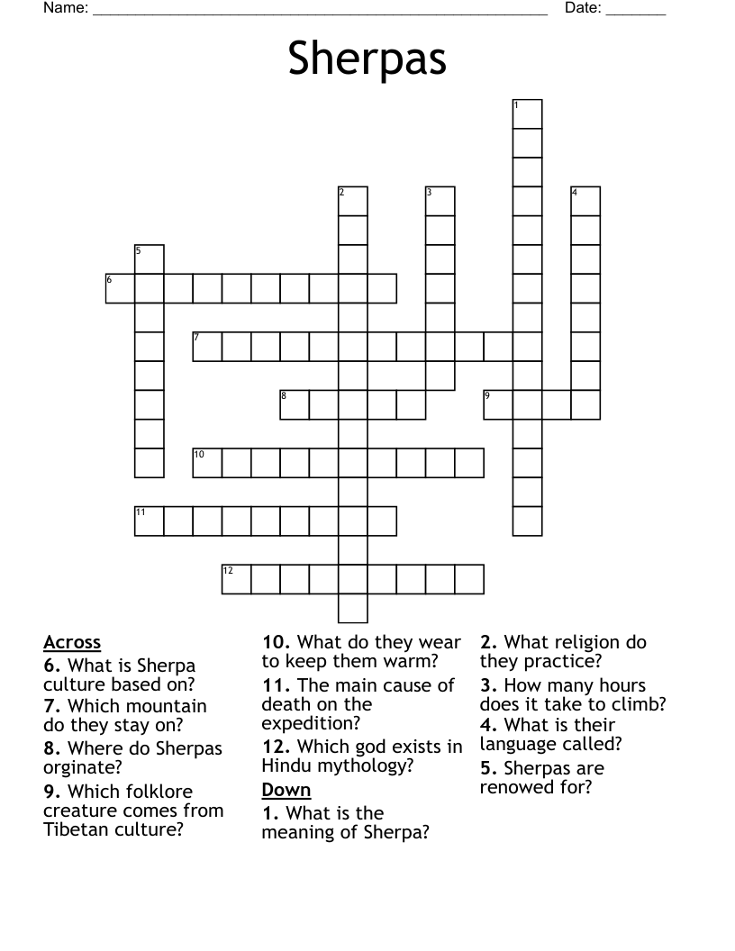 Sherpas Crossword