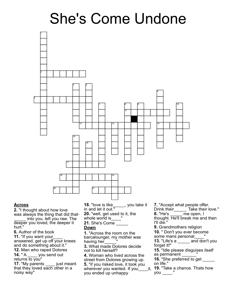 She's Come Undone  Crossword