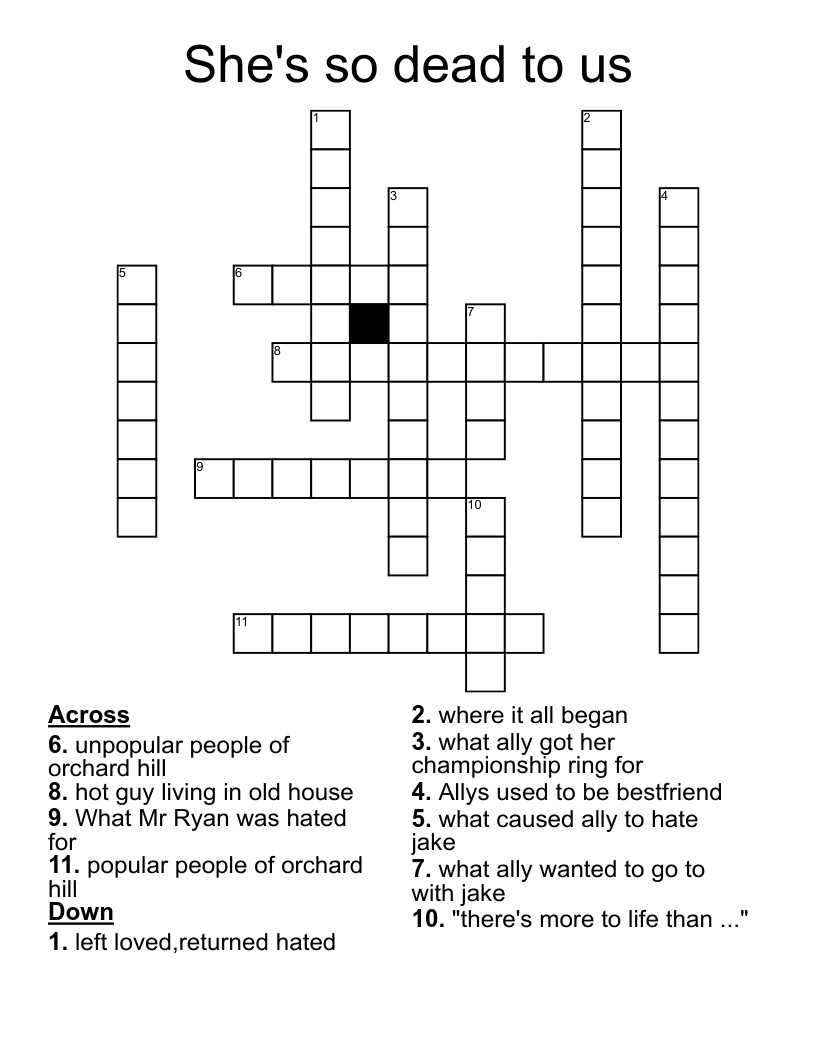 She's so dead to us Crossword