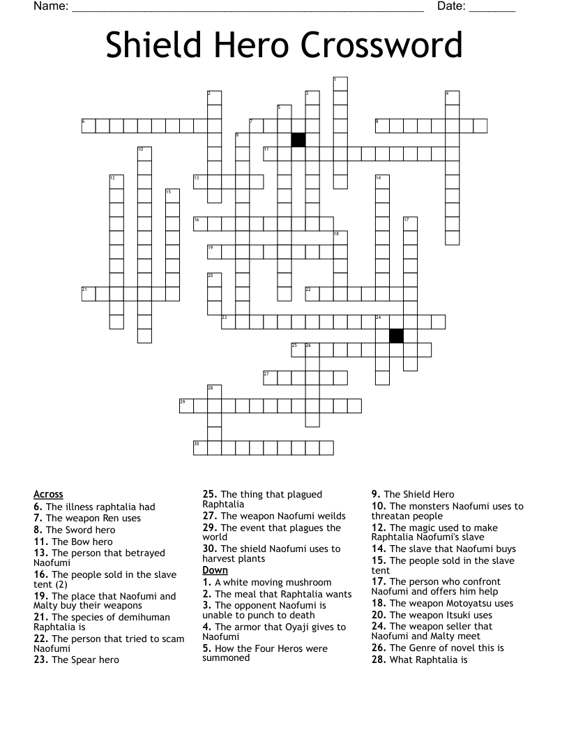 Shield Hero Crossword