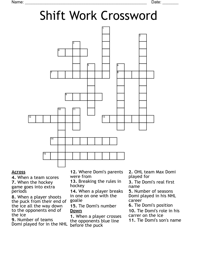 Shift Work Crossword