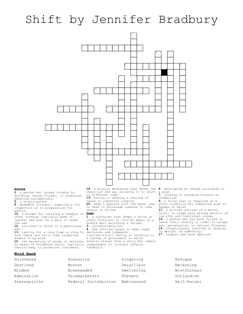 Shift by Jennifer Bradbury Crossword