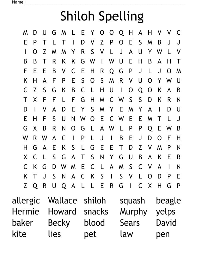 Shiloh Spelling Word Search