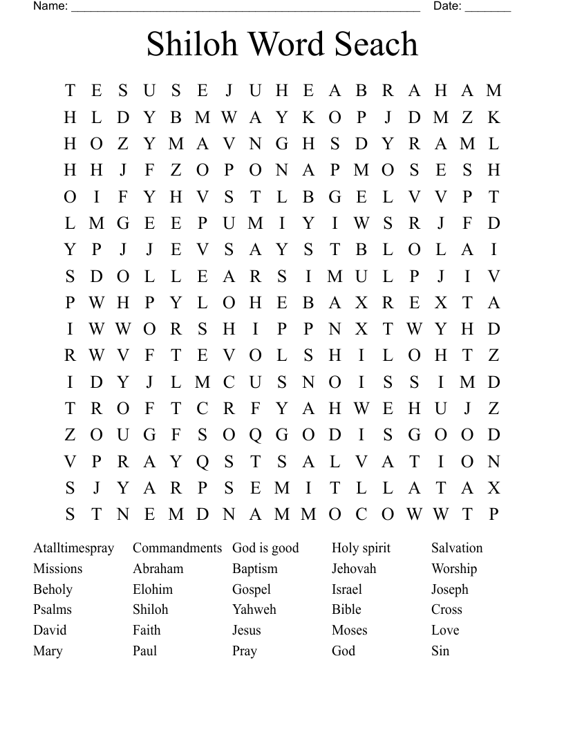 Shiloh Word Seach Word Search