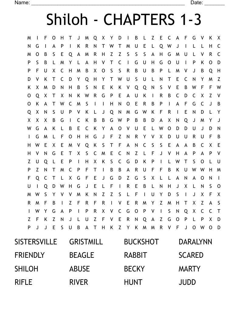 Shiloh - CHAPTERS 1-3 Word Search