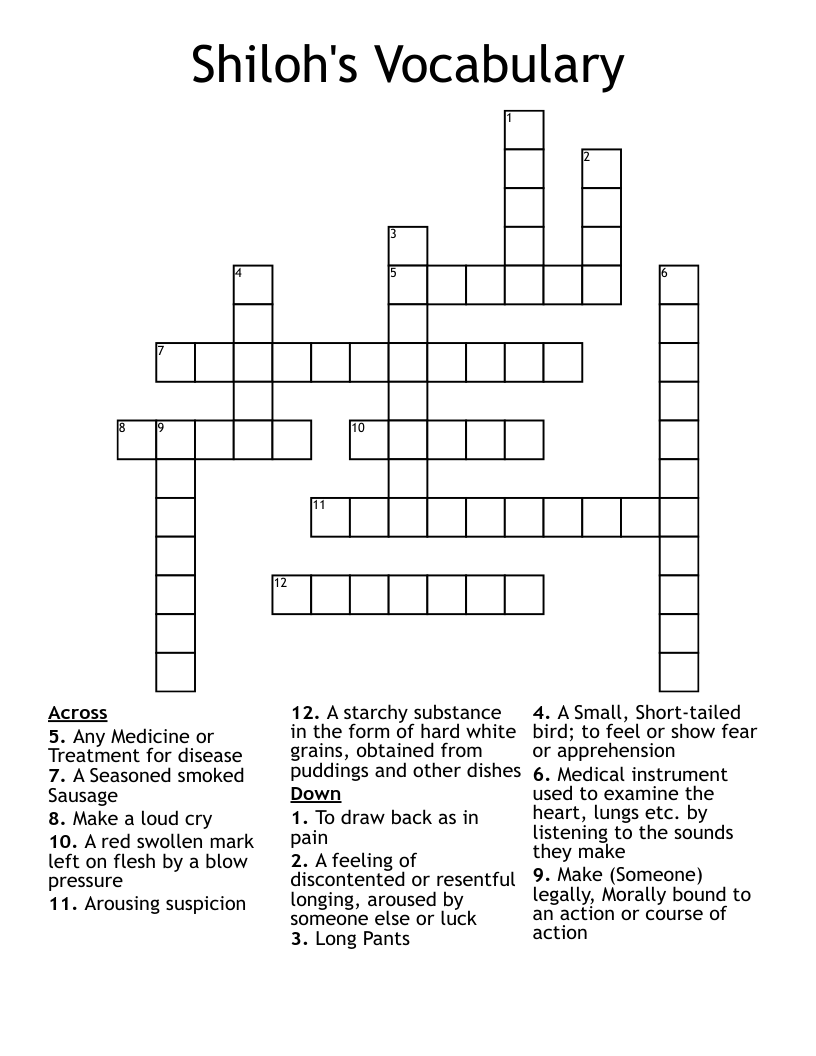 Shiloh's Vocabulary Crossword