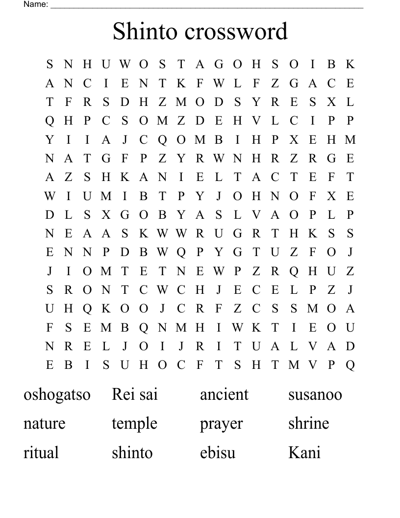 Shinto crossword Word Search